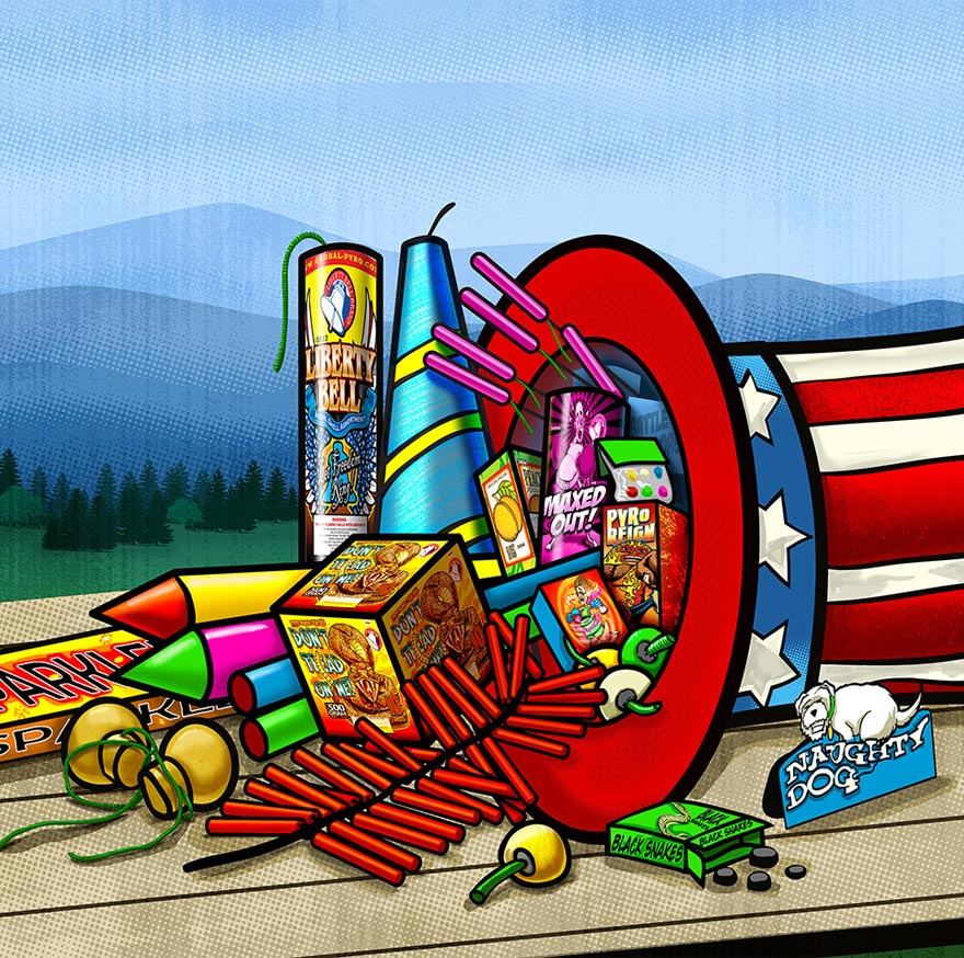 Cornucopia of fireworks inside of Uncle Sam hat